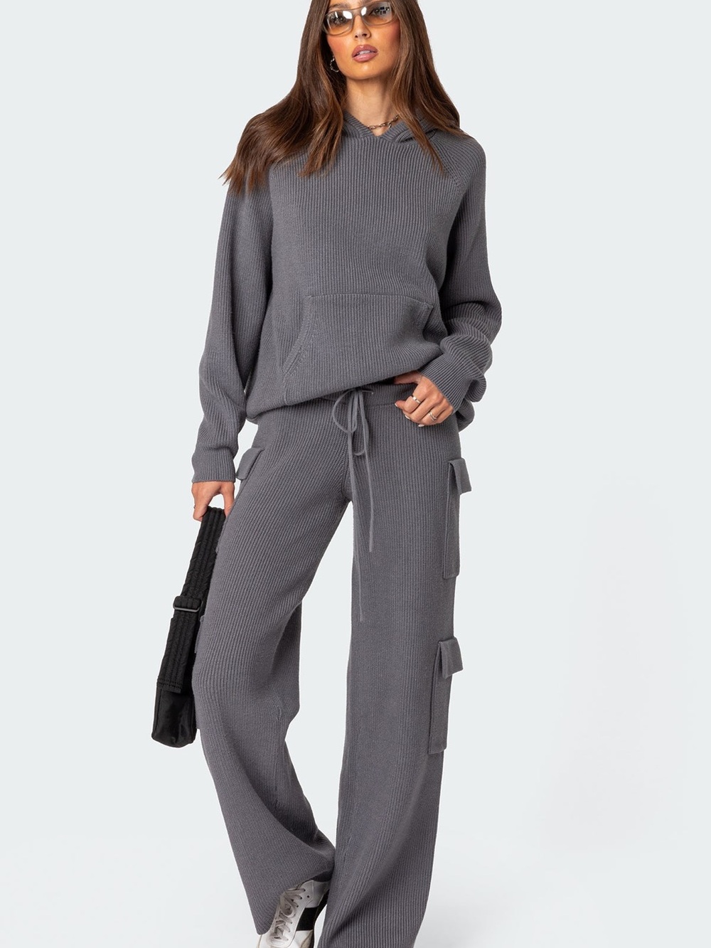 Edikted Wynter Knit Cargo Pants in Gray